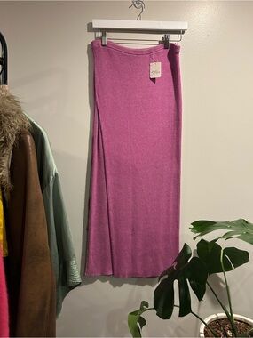 Free People Ribbed Midi Skirt in Bright Pink